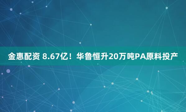 金惠配资 8.67亿！华鲁恒升20万吨PA原料投产